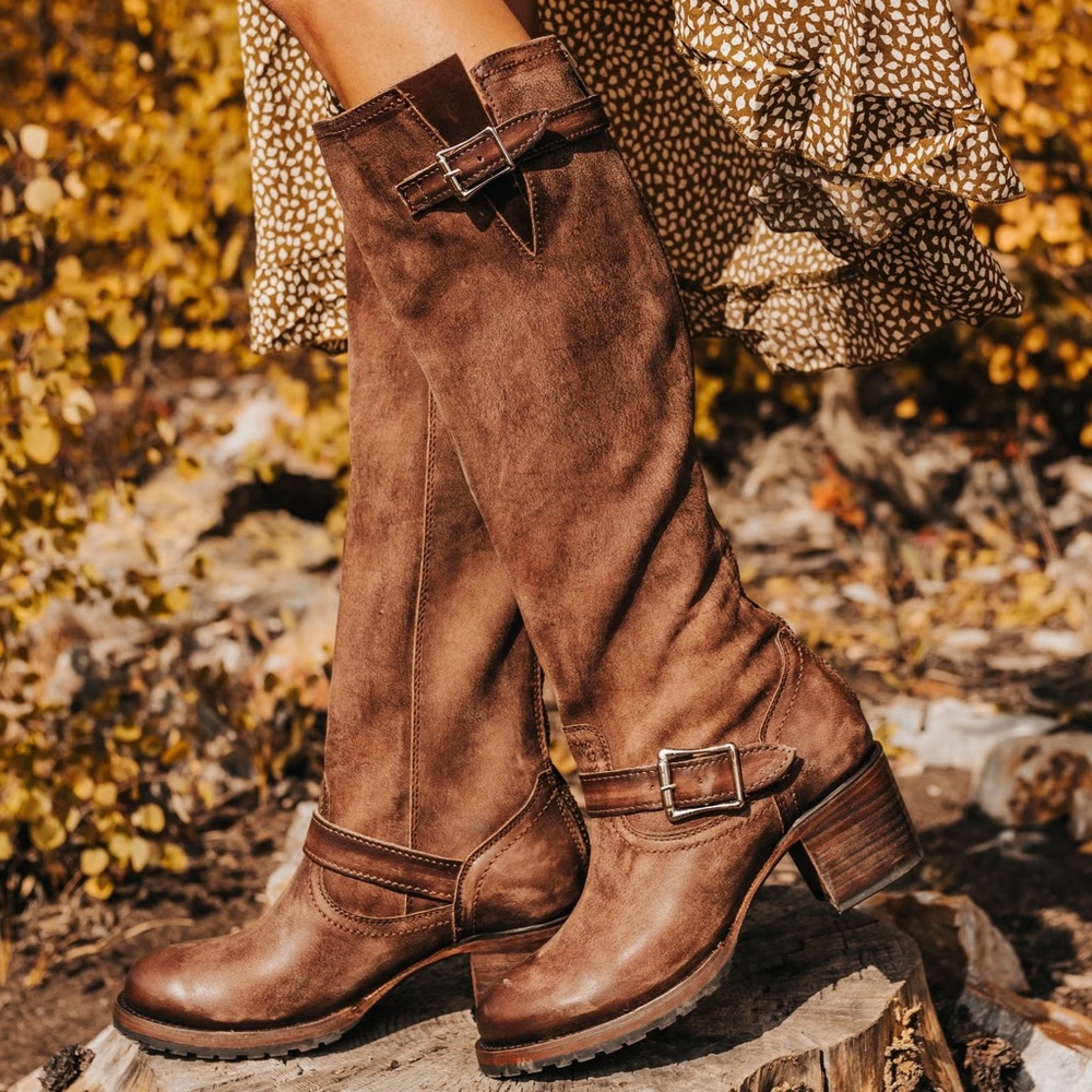 Freebird by Steven Women's Cody Tall Leather Heeled Boots Brown Size 9 LIKE NEW